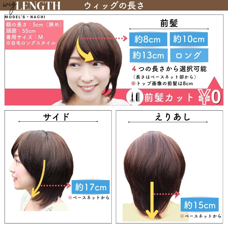 医療用ウィッグ・ナチュクールショート/ウィッグの長さ