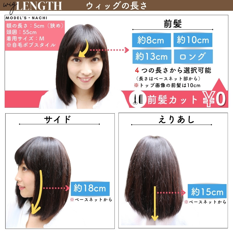 医療用ウィッグ・大人ガーリーボブ/ウィッグの長さ