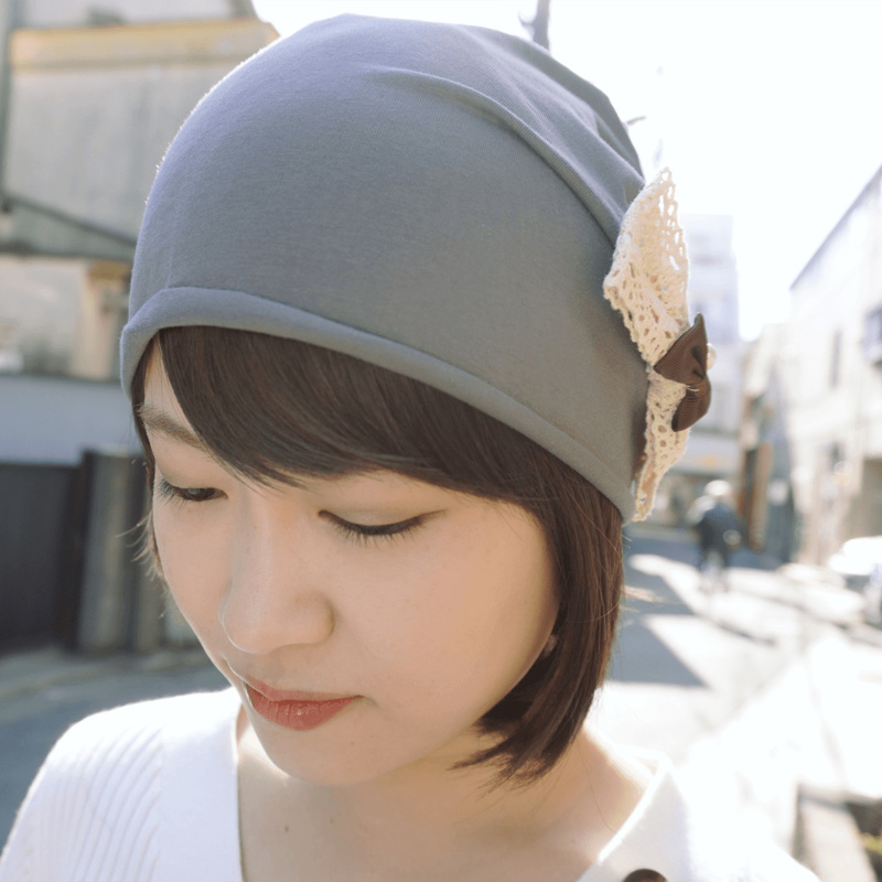 毛付き帽子（ショート）リボンがかわいい